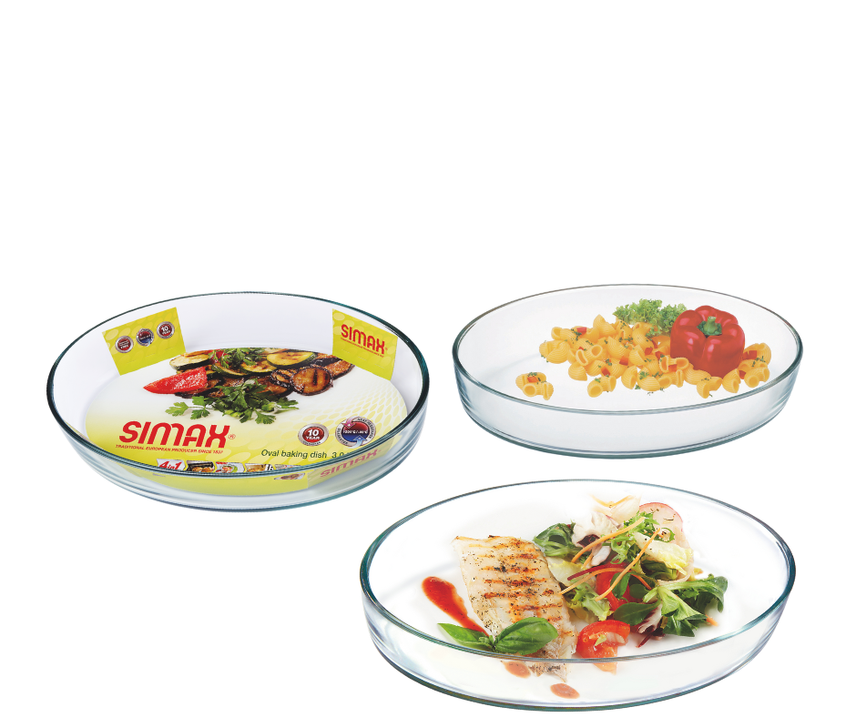 SIMAX 3-Piece Oval Glass Baking Dish Set — 2.2L / 3.0L / 4.0L Thermal Glass Ovenware