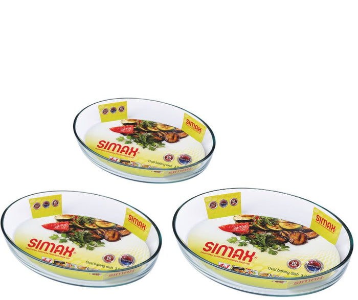 SIMAX 3-Piece Oval Glass Baking Dish Set — 2.2L / 3.0L / 4.0L Thermal Glass Ovenware