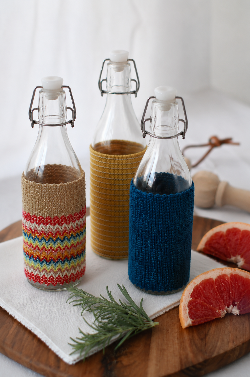 Swing-Top Glass Bottle with Woven Sleeve — Set of 2 (1L)