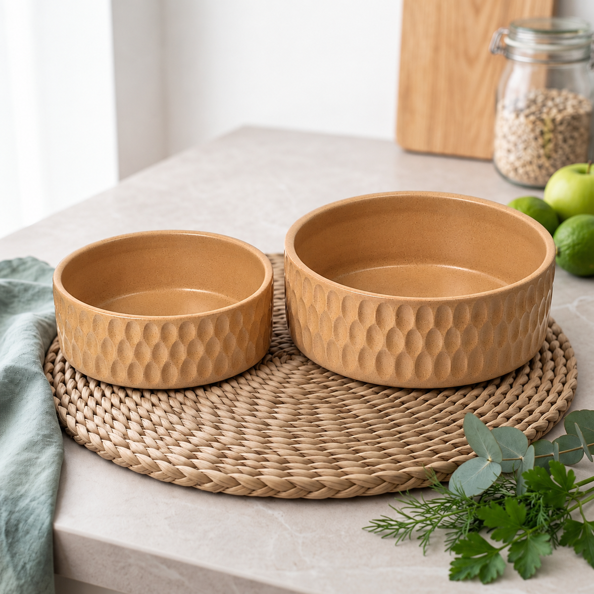Textured Ceramic Serving Bowls — Set of 2 (Sand)
