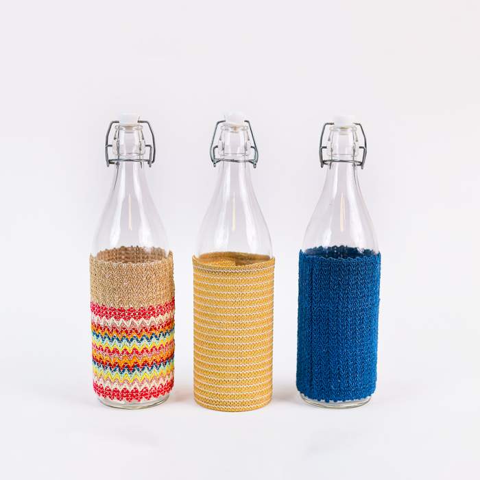 Swing-Top Glass Bottle with Woven Sleeve — Set of 2 (1L)