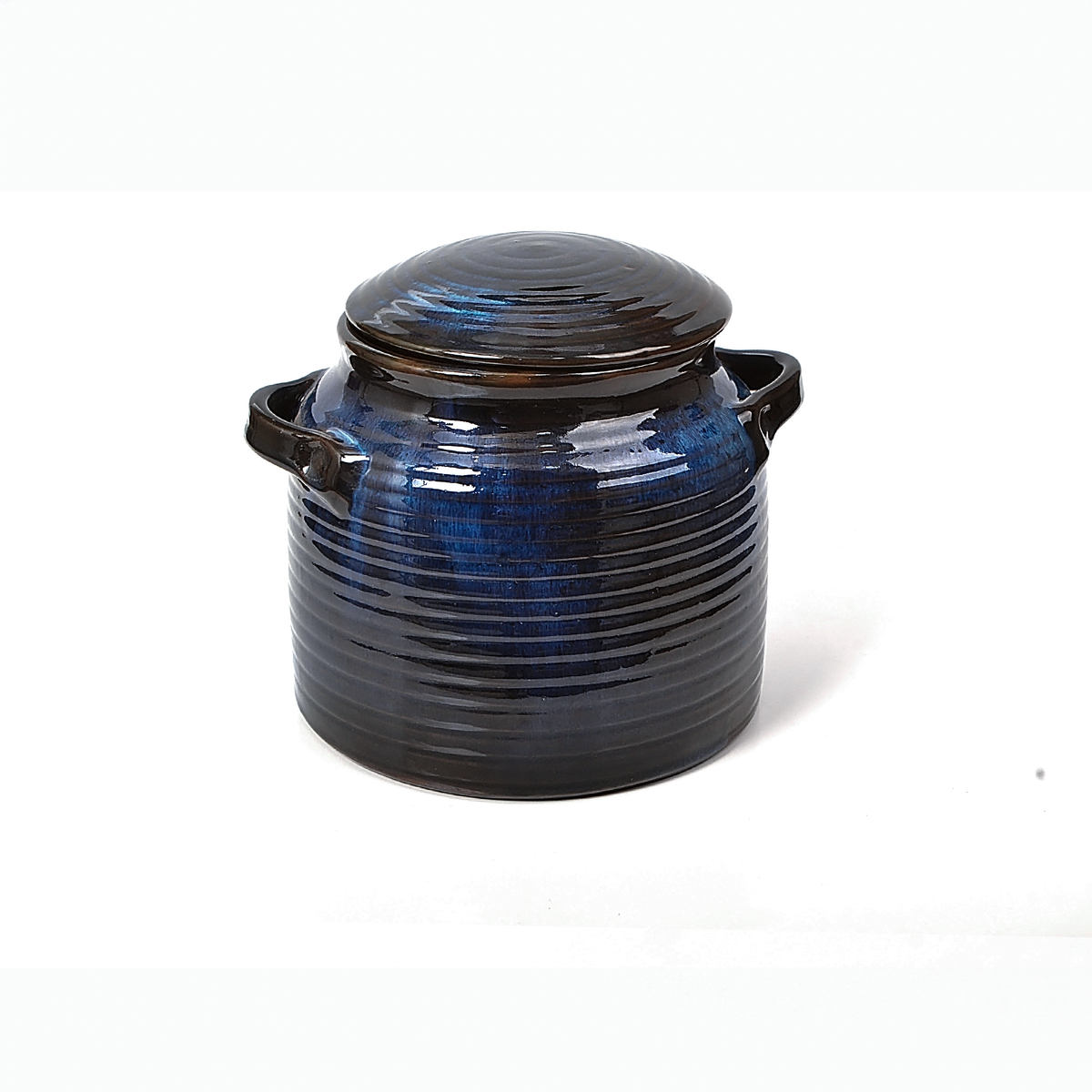 Blue Reactive Glaze Ceramic Lidded Pot with Handles