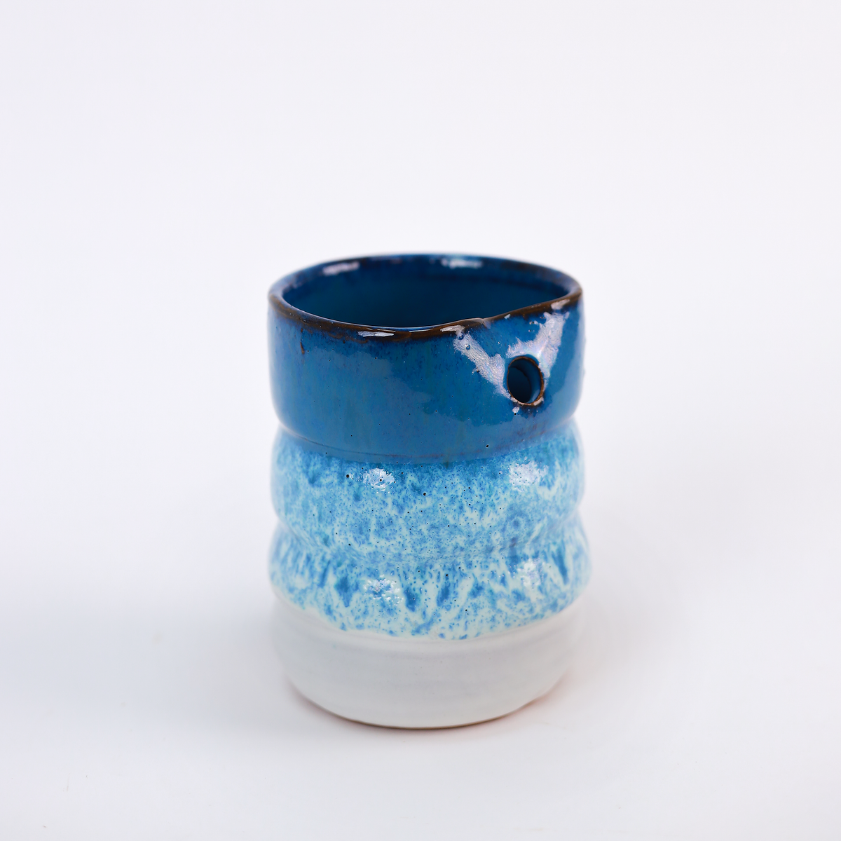 Ocean Blue Ceramic Iced Coffee Tumbler with Straw Opening