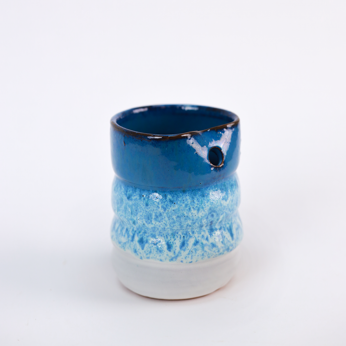 Ocean Blue Ceramic Iced Coffee Tumbler with Straw Opening