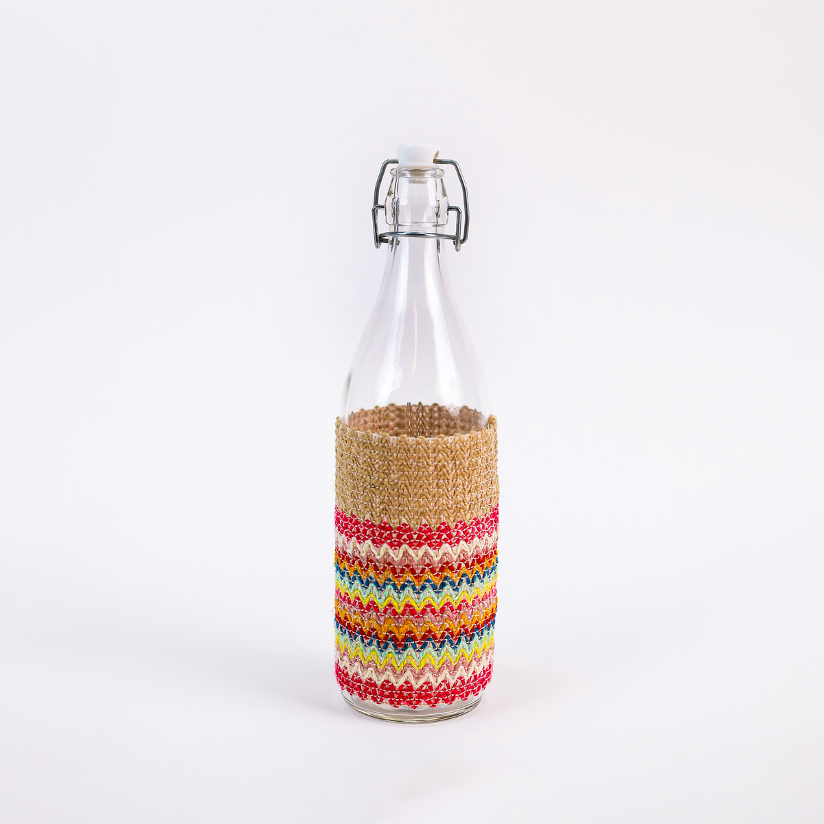 Swing-Top Glass Bottle with Woven Sleeve — Set of 2 (1L)