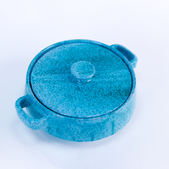 Turquoise Speckled Ceramic Lidded Serving Pot with Handles